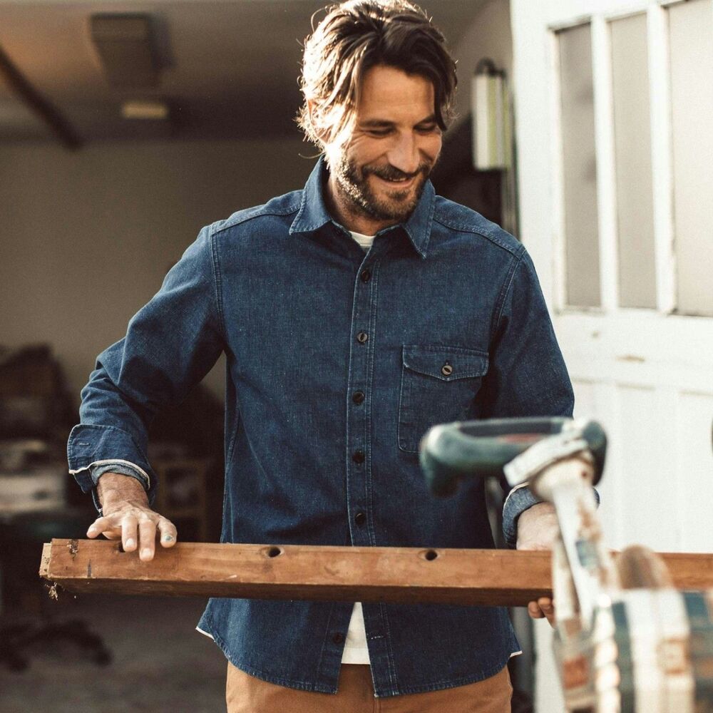 Taylor Stitch Men's The Cash Shirt Dark Wash Selvedge Denim Work Shirt Blue 40